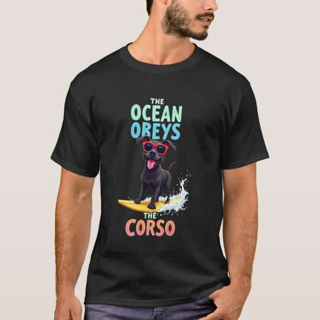 Cooler Cane Corso Surfhund T-Shirt (Vorderseite)