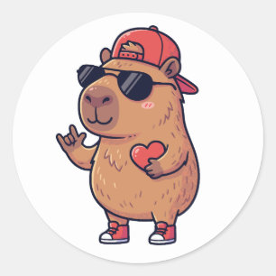 Cooler Capybara ASL Ich liebe dich Zeichen Valenti Runder Aufkleber