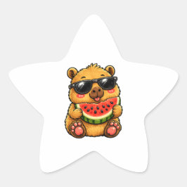 Cooler Capybara Wassermelon Sommer Stern-Aufkleber