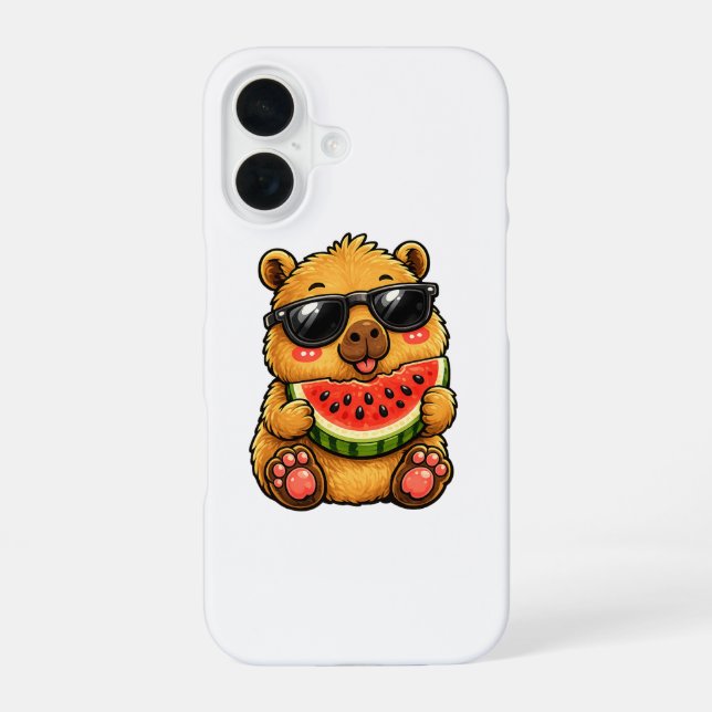 Cooler Capybara Wassermelone Sommer iPhone 16 Hülle (Rückseite)
