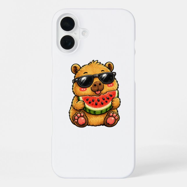 Cooler Capybara Wassermelone Sommer iPhone 16 Plus Hülle (Rückseite)