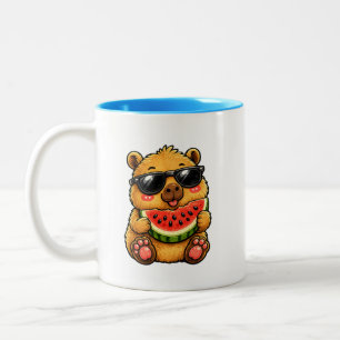 Cooler Capybara Wassermelone Sommer Zweifarbige Tasse