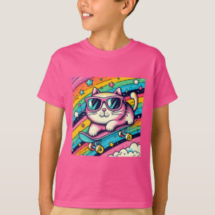 Cooler Cartoon Cat Skaten auf Rollerboard Spaß K T-Shirt