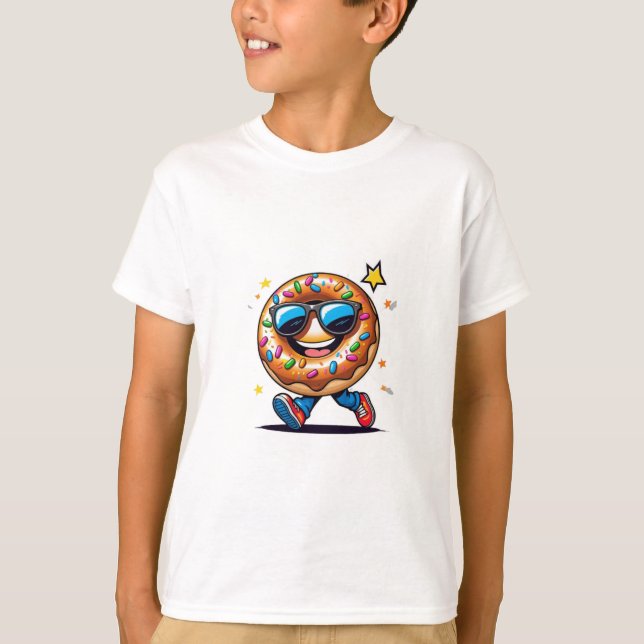Cooler Cartoon Donut Boys' T - Shirt - Spaß & Farb (Vorderseite)