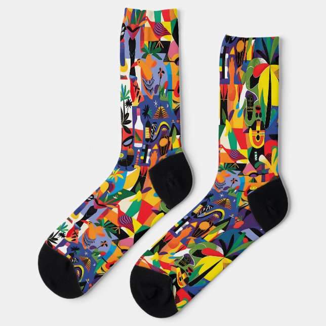 Cooler Cartoon Farbenfrohe tropische Personalisier Socken (Linkes Detail)