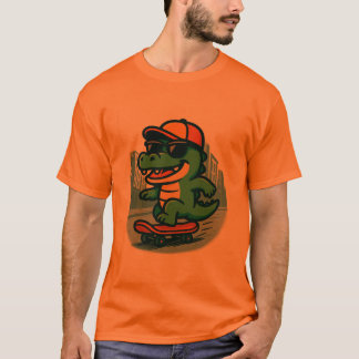 Cooler Cartoon-Krokodil-Skateboarding T-Shirt