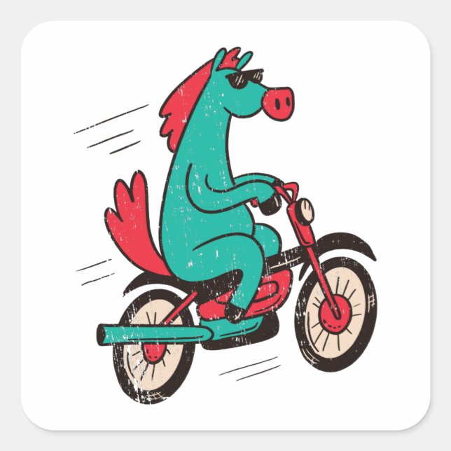 Cooler Cartoon Pferd Fahrrad Quadratischer Aufkleber (Vorderseite)