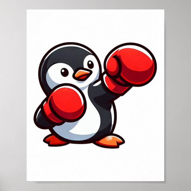 Cooler Cartoon Pinguin Boxer Design Poster (Vorne)