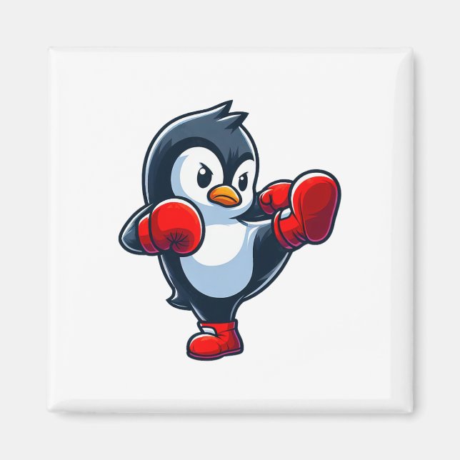 Cooler Cartoon Pinguin Boxkampf Magnet (Vorne)