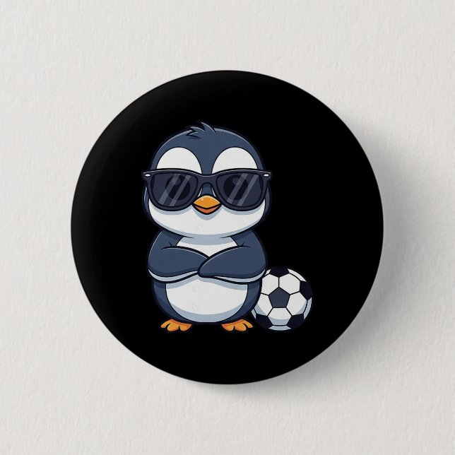 Cooler Cartoon-Pinguin-Fußballspieler  Button (Vorderseite)