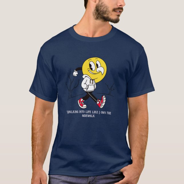 Cooler Cartoon Smiley Walking Graphic T-Shirt (Vorderseite)
