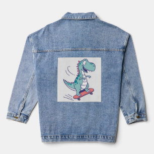 Cooler Cartoon T-Rex auf Skateboard Jeansjacke