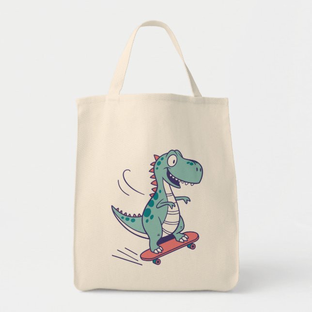 Cooler Cartoon T-Rex auf Skateboard Tragetasche (Vorne)