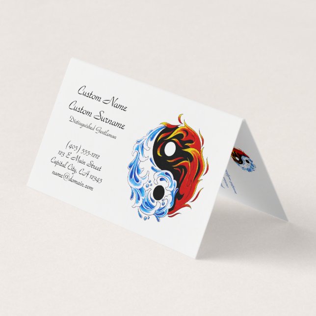 Cooler Cartoon Tattoo Symbol Wasserfeuer Yang Visitenkarten (Rückseite)