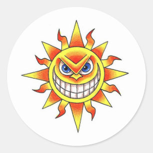 Cooler Cartoon Tattoosymbol böse lächelnd SUN Gesi Runder Aufkleber