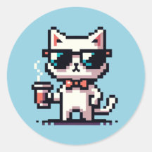 Cooler Cat Coffee Break: 8-Bit Pixel Art