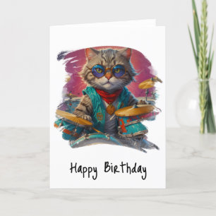 *~* Cooler Cat DRUMMER AP91 Angesagt Geburtstagska Dankeskarte