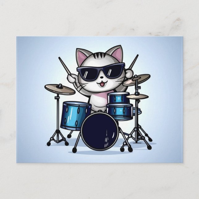 Cooler Cat Drummer Postkarte (Vorderseite)