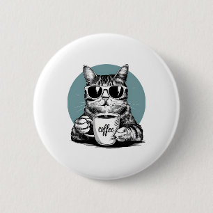 Cooler Cat Mornings � Kaffee, Schatten & Haltung Button