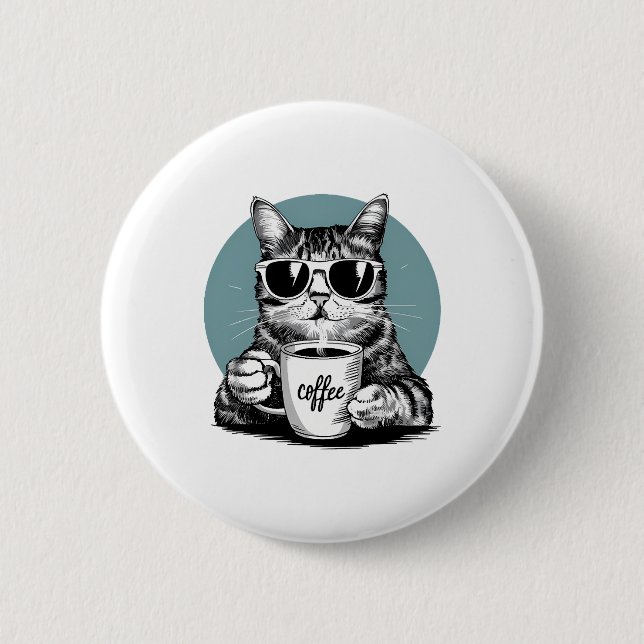 Cooler Cat Mornings � Kaffee, Schatten & Haltung Button (Vorderseite)
