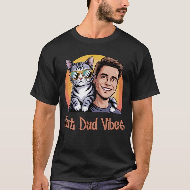Cooler Cat Vater Vibes Retro Style Funny Kitte T-Shirt (Vorderseite)