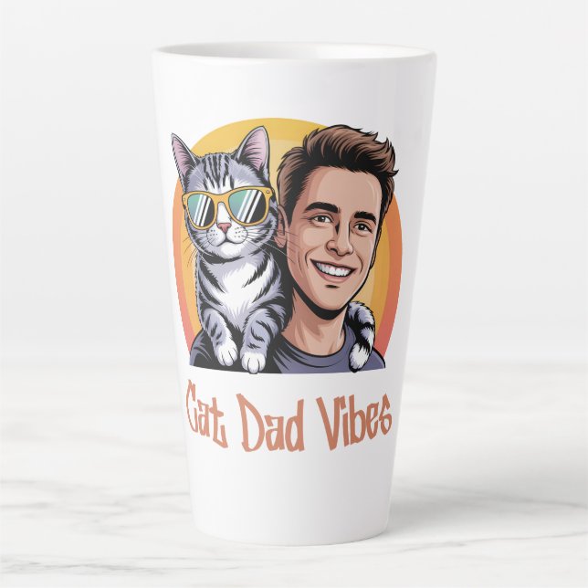 Cooler Cat Vater Vibes T - Shirt Retro Style Funny Milchtasse (Vorderseite)