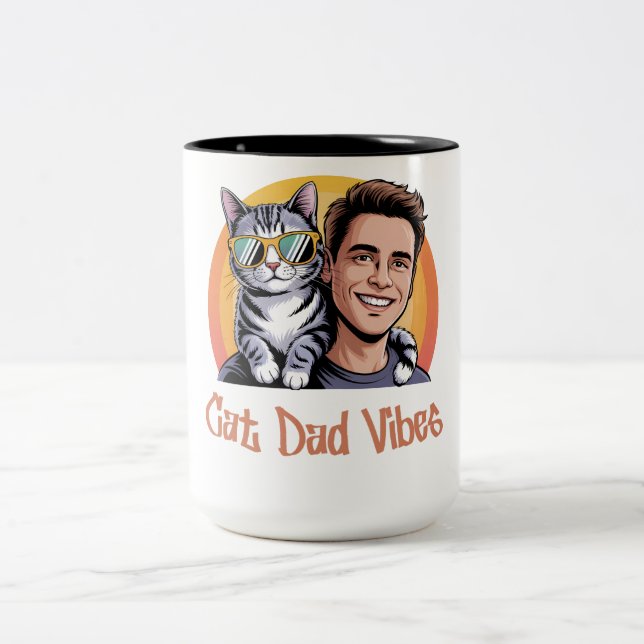 Cooler Cat Vater Vibes T - Shirt Retro Style Funny Zweifarbige Tasse (Mittel)