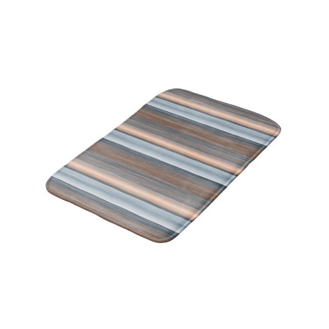 Cooler Chic Brown Slate Blue Gran Streifen Kunst,  Badematte (Schrägansicht)