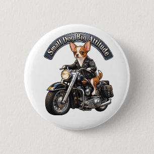 Cooler Chihuahua-Biker auf Motorrad-Rundbutton-Pin Button