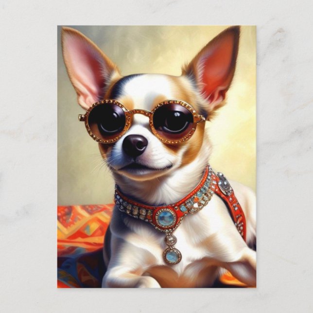 Cooler Chihuahua-Hund mit Sonnenbrille Postkarte (Vorderseite)