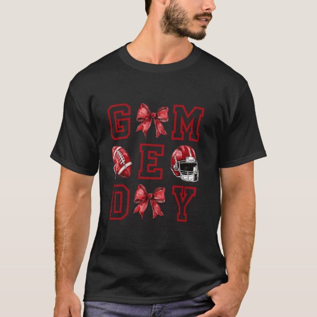 Cooler Coquette Bow Game Day American Football Pla T-Shirt (Vorderseite)