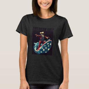 Cooler Cowboy mit patriotischem Surfbrett und surf T-Shirt