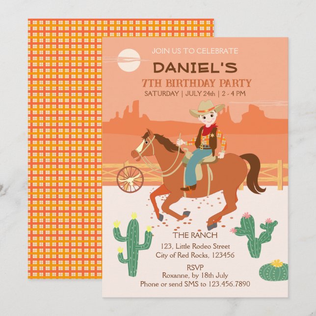 Cooler Cowboy und Pferd Geburtstagsparty Einladung (Vorne/Hinten)