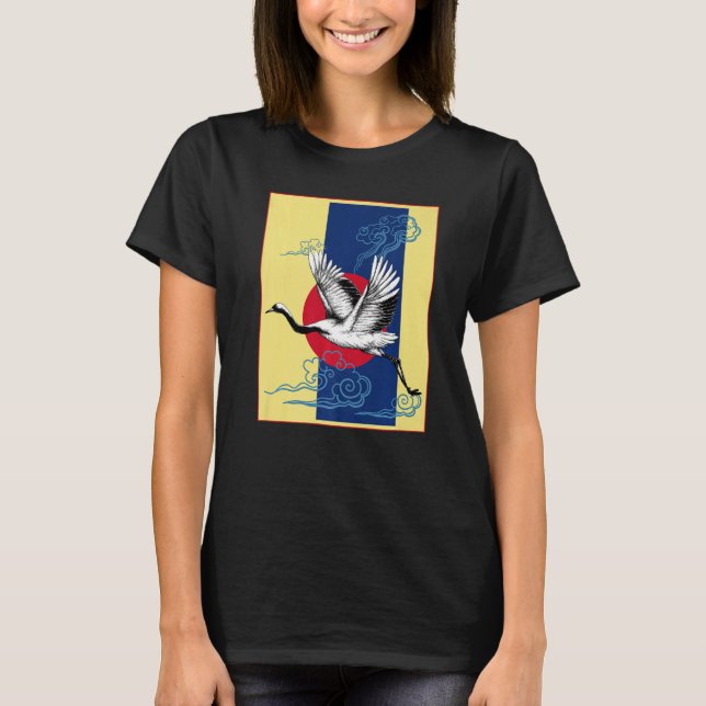 Cooler Crane Bird Artwork Dance of Crane Japanisch T-Shirt (Vorderseite)