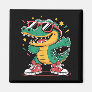 Cooler Crocodile-Cartoon mit Sonnenschirmen und Sc Magnet
