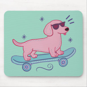 Cooler Dachshund auf Skateboard Lustige Hunde Ku Mousepad