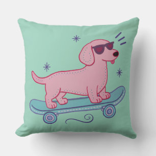 Cooler Dachshund auf Skateboard   Lustige Hundekun Kissen