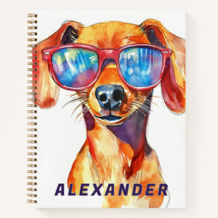 Cooler Dachshund-Hund für Kinder personalisiert Notizbuch