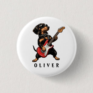 Cooler Dackel Rockt auf E-Gitarre Button
