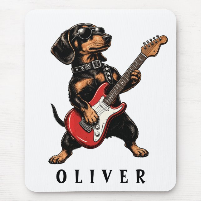 Cooler Dackel Rockt auf E-Gitarre Mousepad (Vorne)