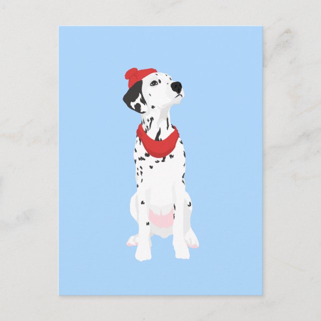 Cooler Dalmatiner mit Red Winter Hat und Shawl Postkarte (Vorderseite)