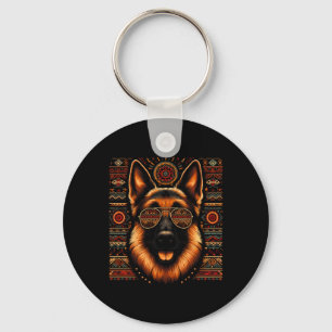 Cooler deutscher Schäferhund Dog Ethnic Art Style Schlüsselanhänger