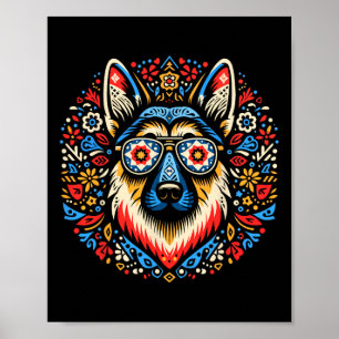 Cooler deutscher Schäferhund Dog Folk Art Weihnach Poster