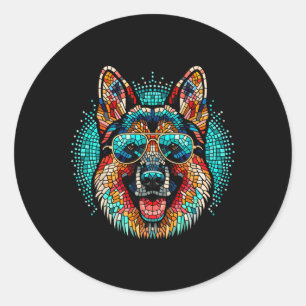 Cooler deutscher Schäferhund Dog Mosaic Art Style Runder Aufkleber