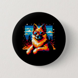 Cooler deutscher Schäferhund Dog Pixel Art Weihnac Button