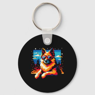 Cooler deutscher Schäferhund Dog Pixel Art Weihnac Schlüsselanhänger