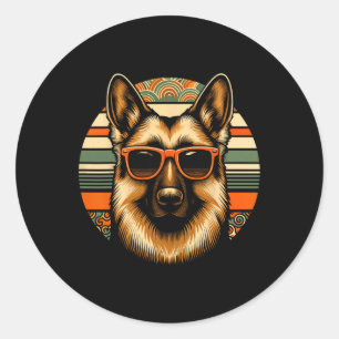 Cooler deutscher Schäferhund Dog Retro Art Weihnac Runder Aufkleber