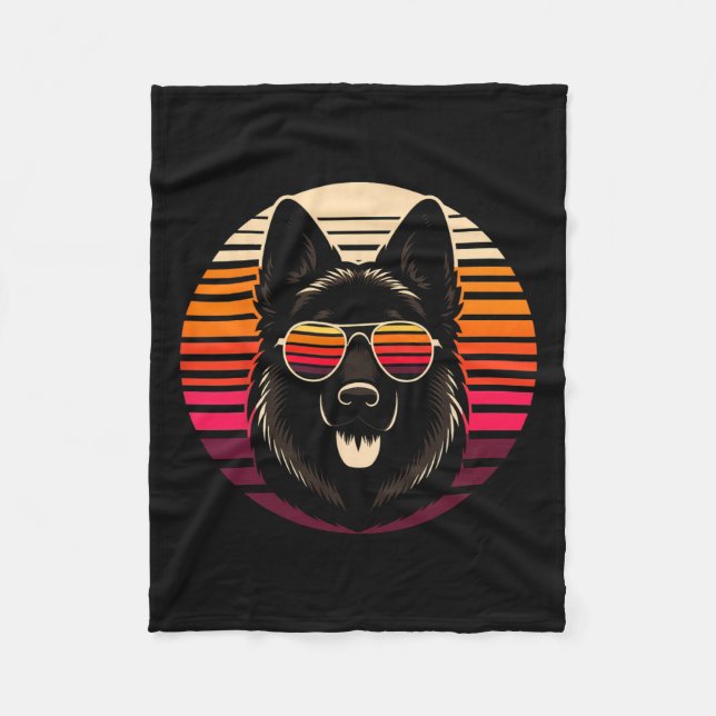 Cooler deutscher Schäferhund Dog Retro Sunset Art  Fleecedecke (Vorderseite)