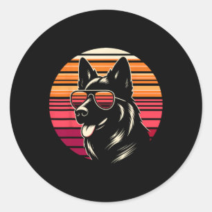 Cooler deutscher Schäferhund Dog Retro Sunset Art  Runder Aufkleber