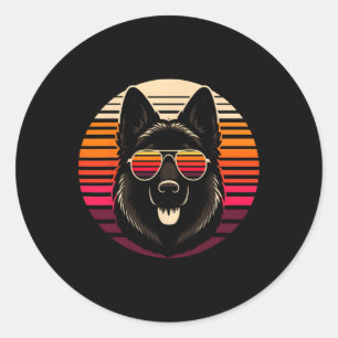 Cooler deutscher Schäferhund Dog Retro Sunset Art  Runder Aufkleber
